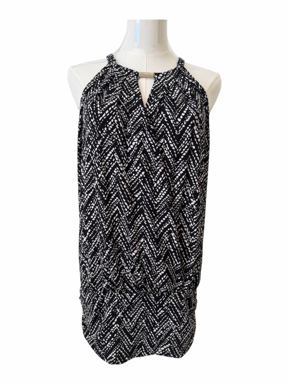 White House Black Market Black and White Chevron Halter Top Size M